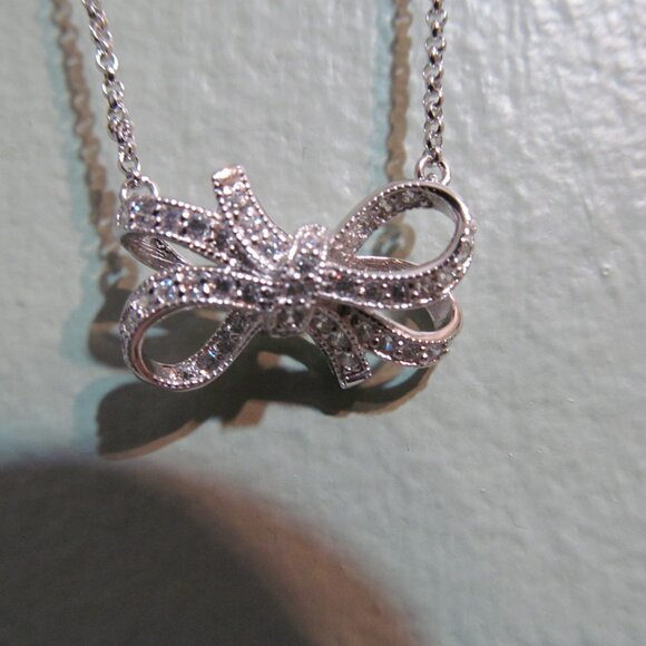 NWT Bella Luce Simulated Diamond Bow Design Adj 18" Necklace Sterling Silver 925 - Picture 14 of 16